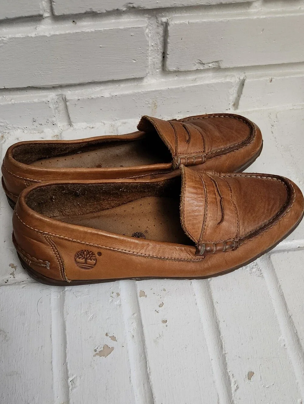 Timberland Men’s Tan Leather Loafers, Size 9.5M